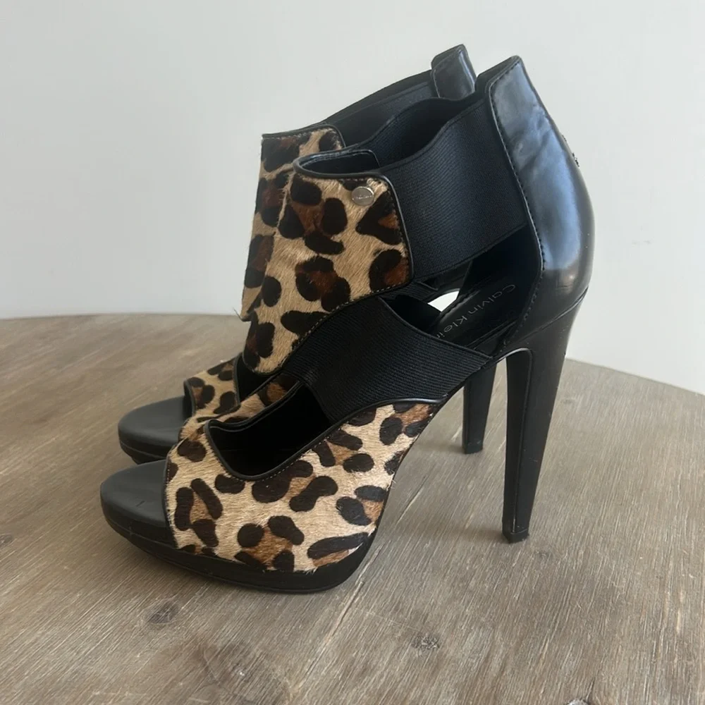 Calvin Klein Sonia Leopard Hair Calf Leather Elastic Platform Stilettos Women’s - Picture 7 of 16